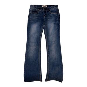 no bounderies Dark wash low rise flare jeans with embroidery